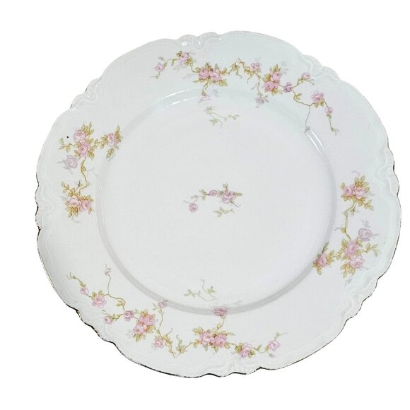 2 Thun China Bordeaux Salad Plates 7.5" pink roses gold rim vtg 30s scalloped ed - Picture 1 of 10
